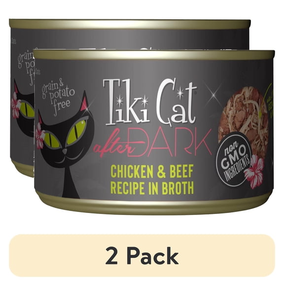 (2 pack) Tiki Cat After Dark Whole Foods Wet Cat Food, Chicken & Beef, 5.5 oz. Can