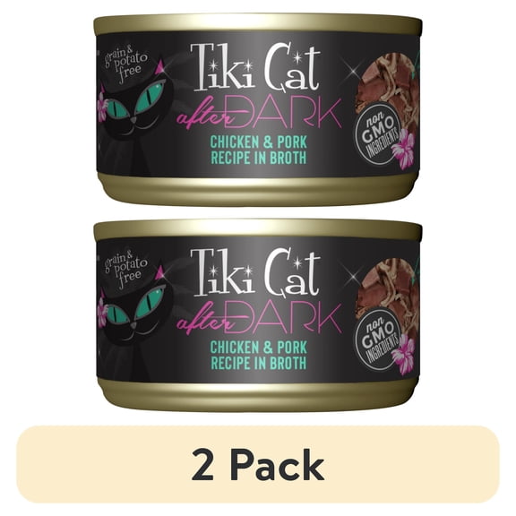 (2 pack) Tiki Cat After Dark Whole Foods Wet Cat Food, Chicken & Pork, 2.8 oz. Can