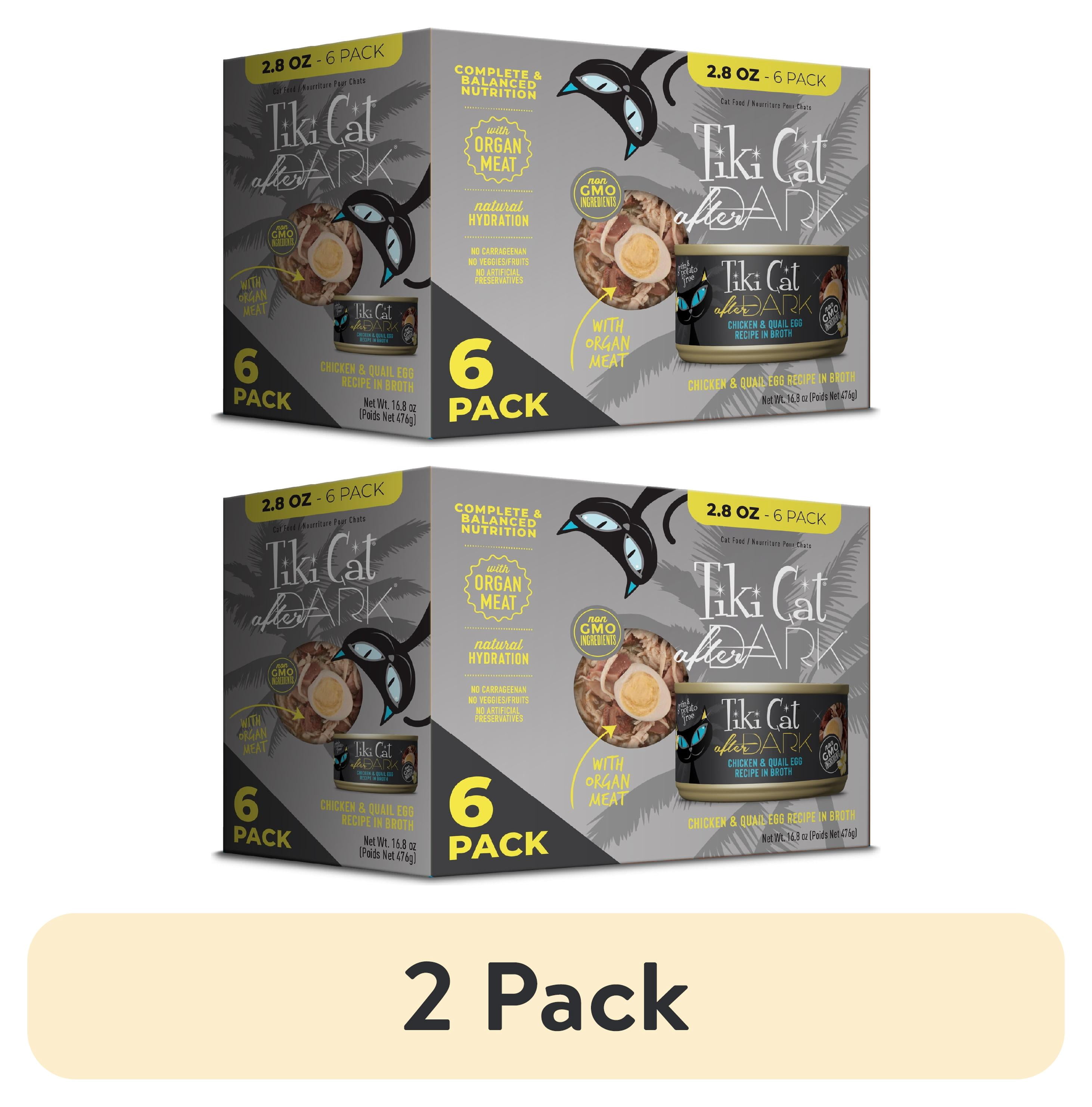 (2 pack) Tiki Cat After Dark Whole Foods Wet Cat Food, Chicken & Quail Egg Multi Pack, 2.8 oz. Can (6 Count)