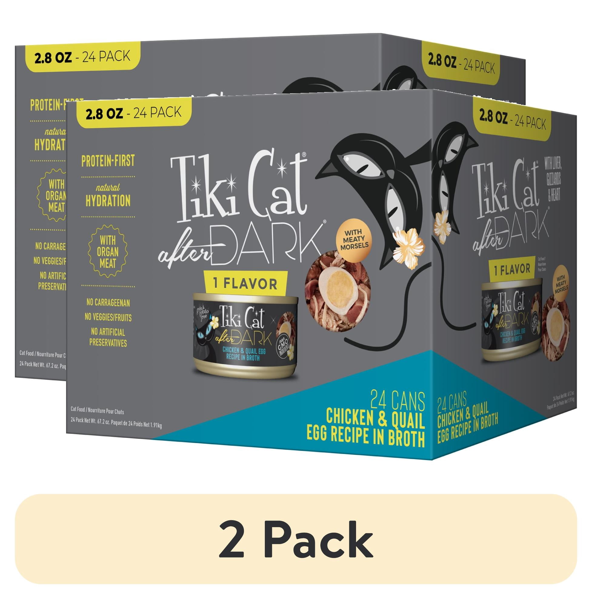 (2 pack) Tiki Cat After Dark Whole Foods Wet Cat Food, Chicken & Quail Egg, Multi Pack, 2.8 oz. Can (24 Count)
