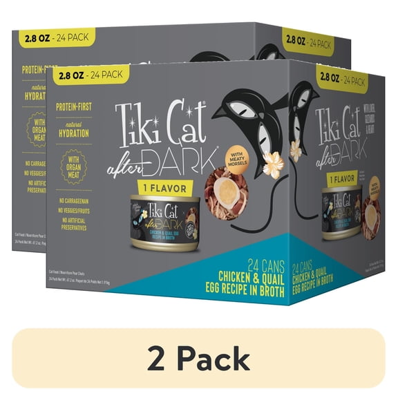 (2 pack) Tiki Cat After Dark Whole Foods Wet Cat Food, Chicken & Quail Egg, Multi Pack, 2.8 oz. Can (24 Count)