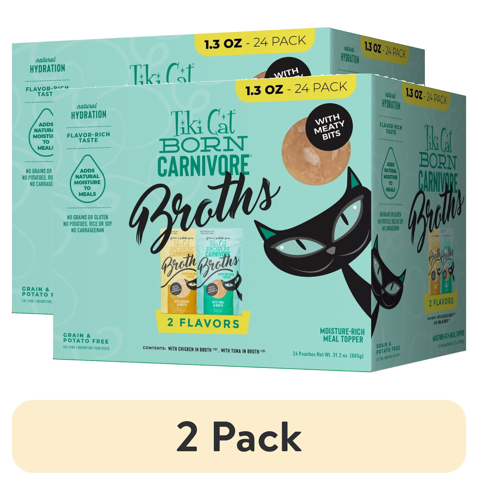 (2 pack) Tiki Cat Born Carnivore Broths Wet Cat Food Topper, Variety Pack, 1.3 oz. Pouches (24 Count)