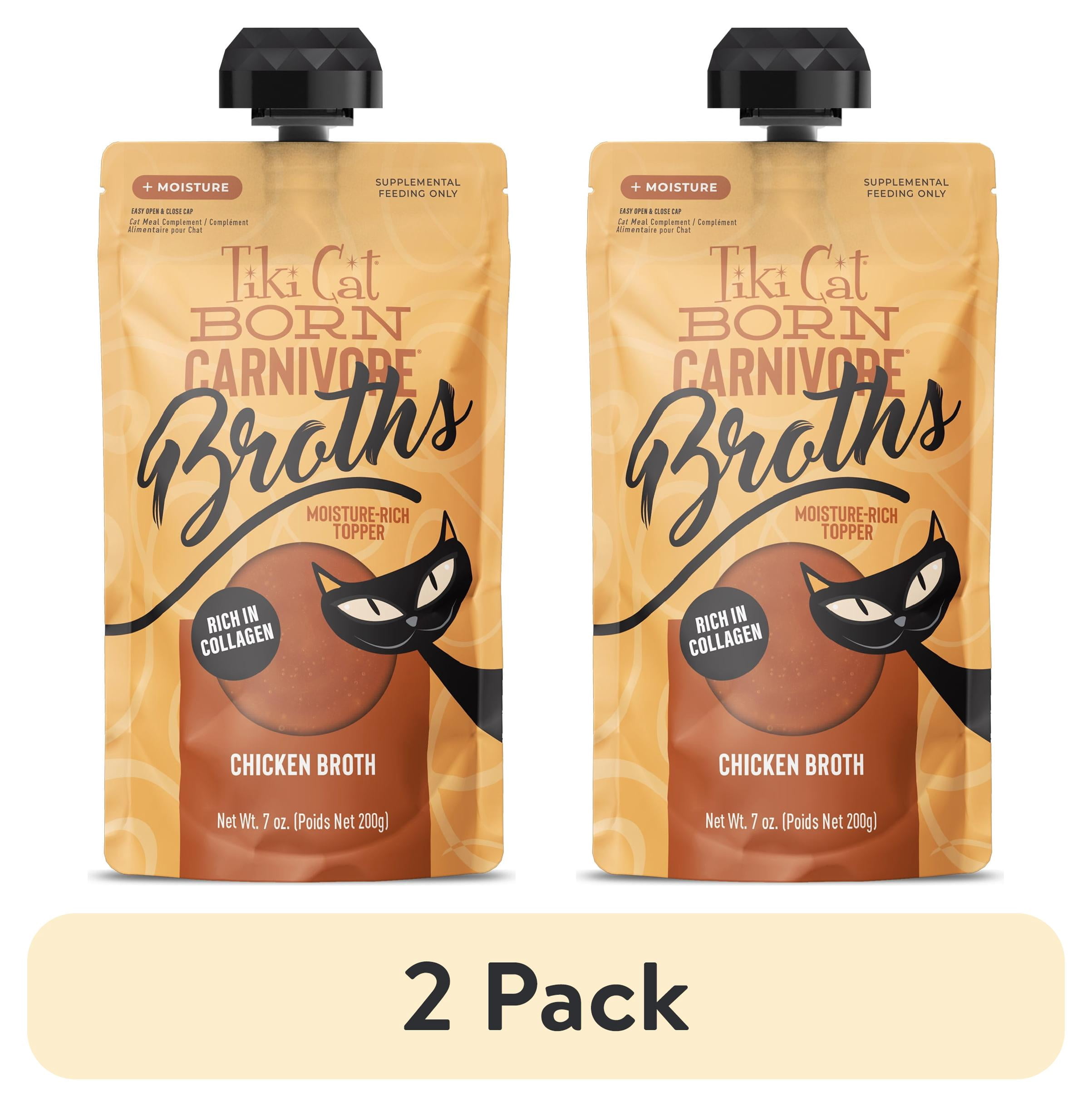 (2 pack) Tiki Cat Born Carnivore Broths Wet Cat Food Topper, Chicken Broth, 7 oz. Spout Pouch