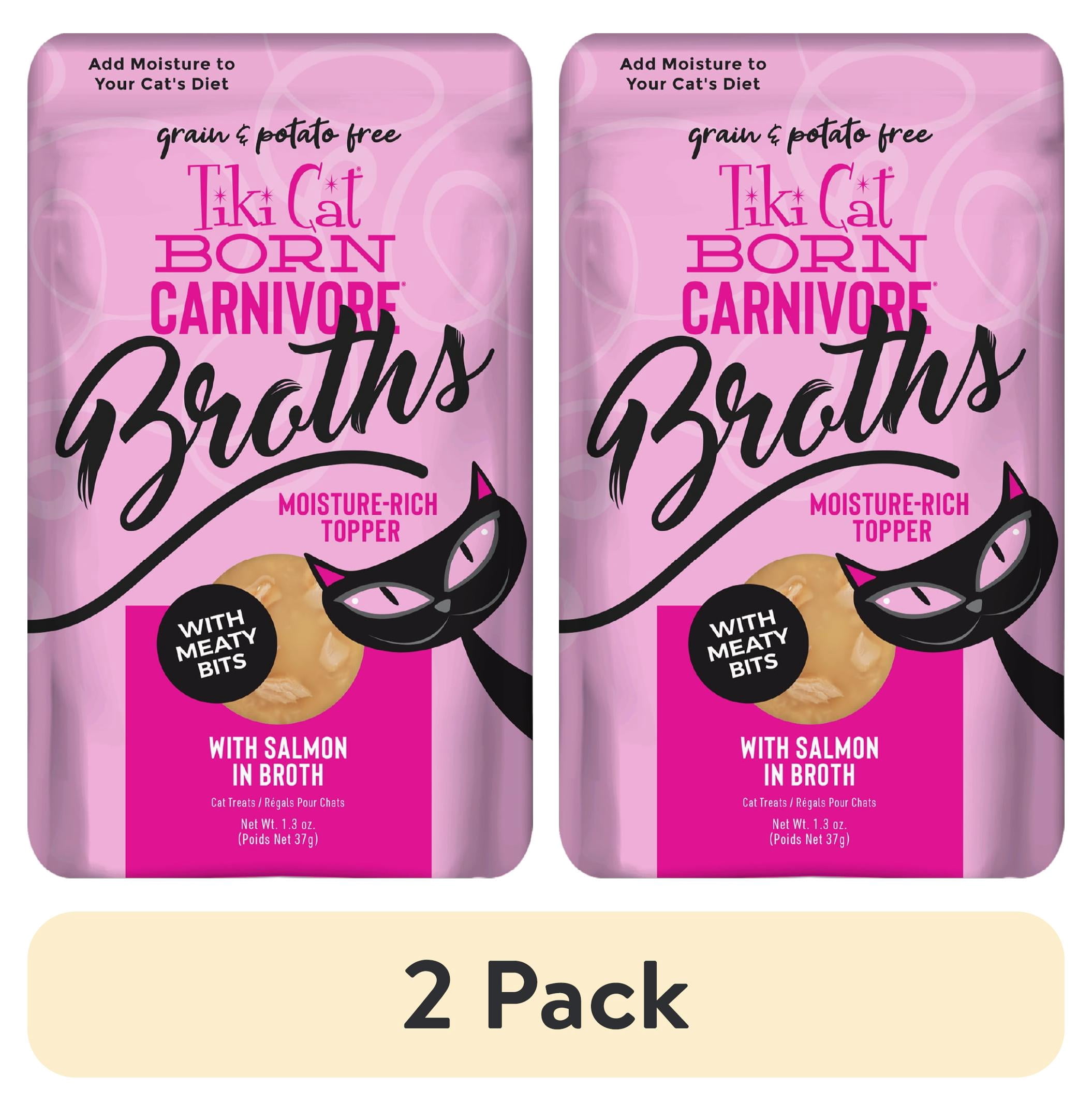 (2 pack) Tiki Cat Born Carnivore Broths Wet Cat Food Topper, Salmon, 1.3 oz. Pouch