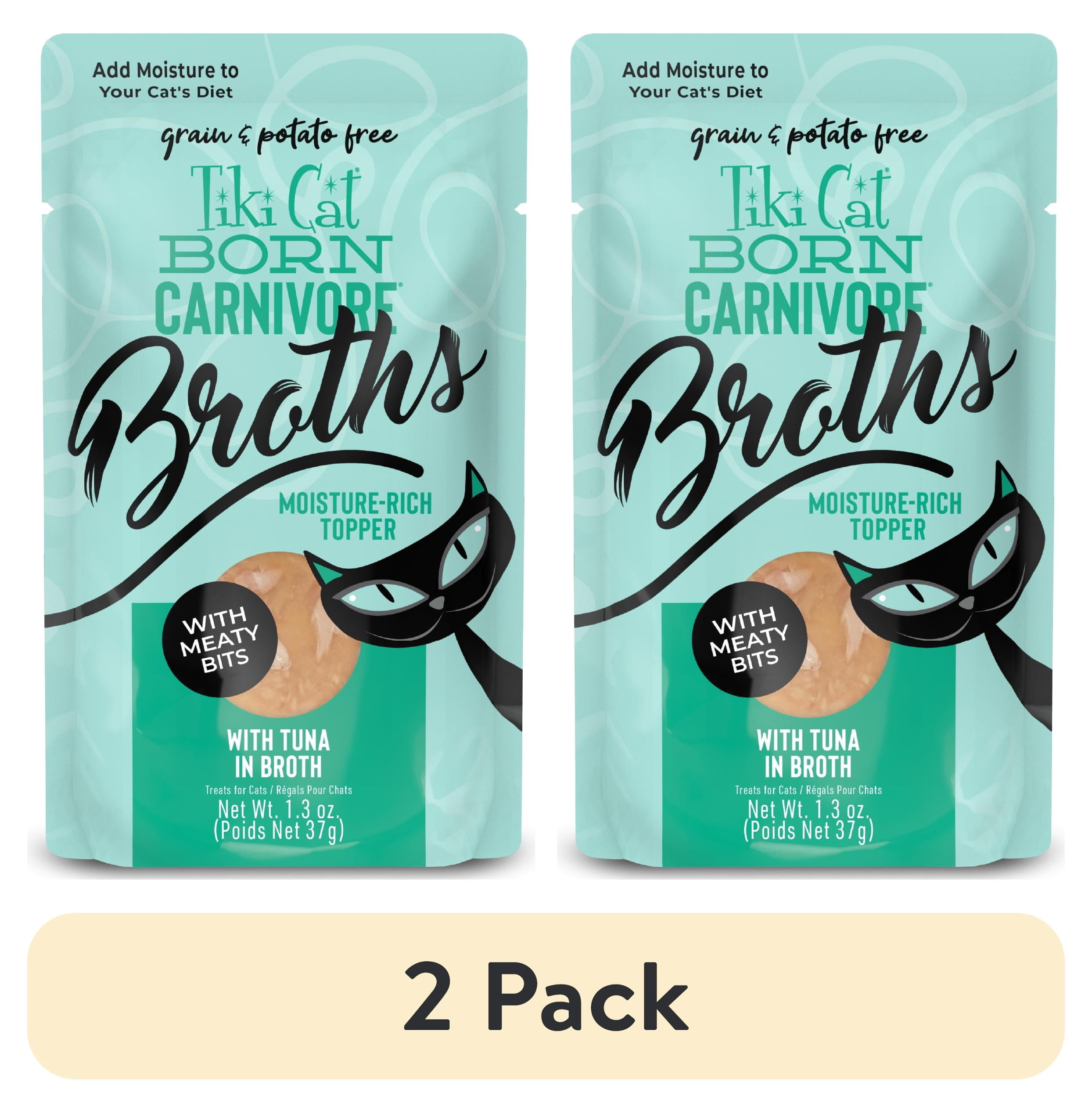 (2 pack) Tiki Cat Born Carnivore Broths Wet Cat Food Topper, Tuna, 1.3 oz. Pouch