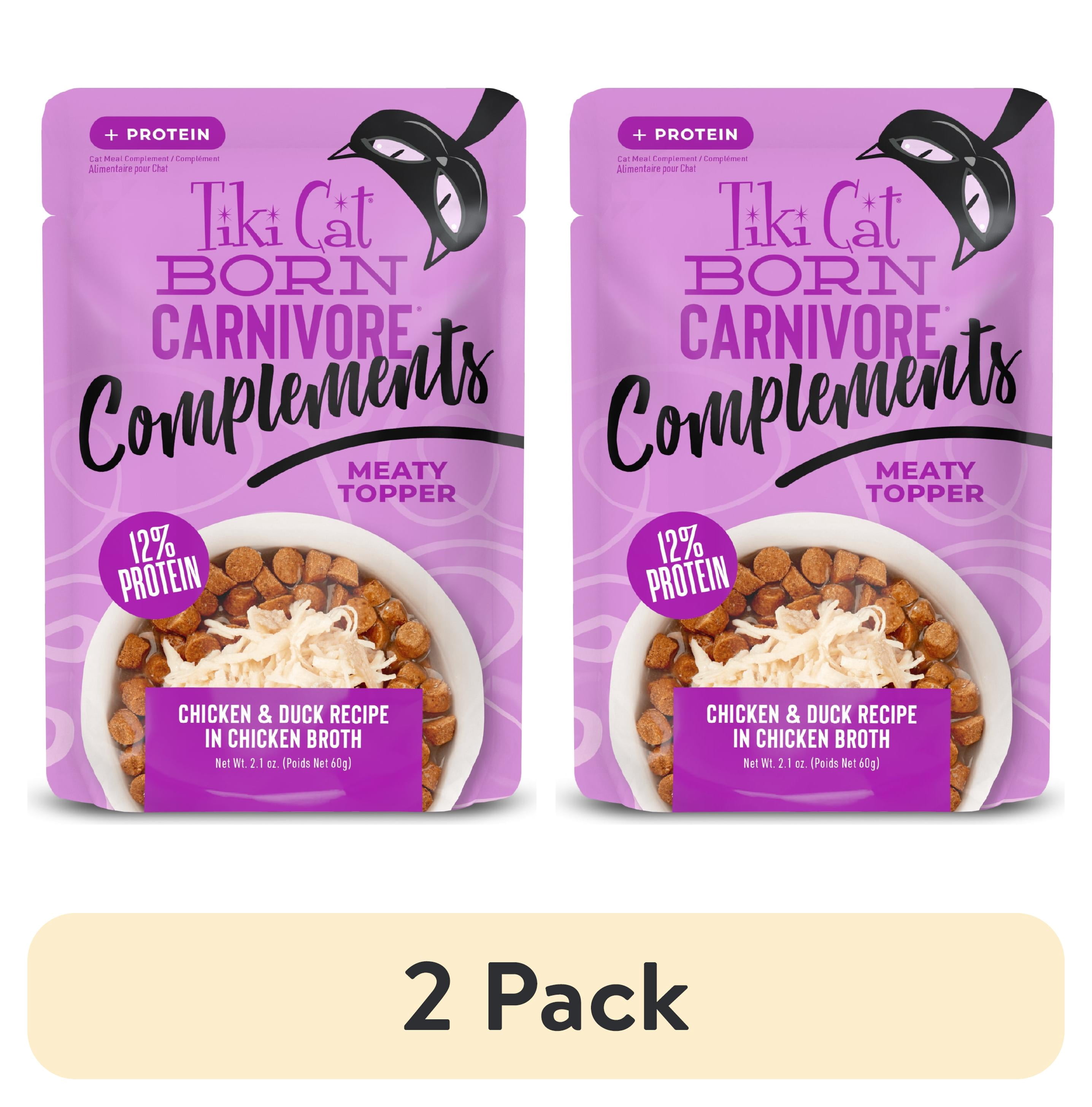 (2 pack) Tiki Cat Born Carnivore Complements Wet Cat Food Topper, Chicken & Duck 2.1 oz. Pouch