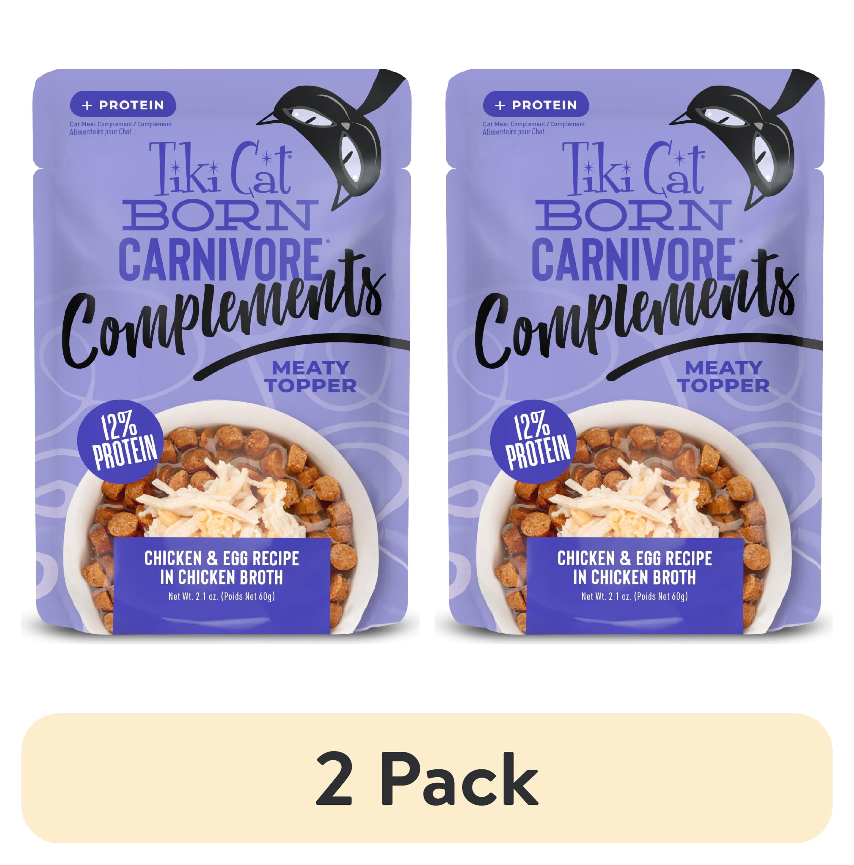 (2 pack) Tiki Cat Born Carnivore Complements Wet Cat Food Topper, Chicken & Egg 2.1 oz. Pouch