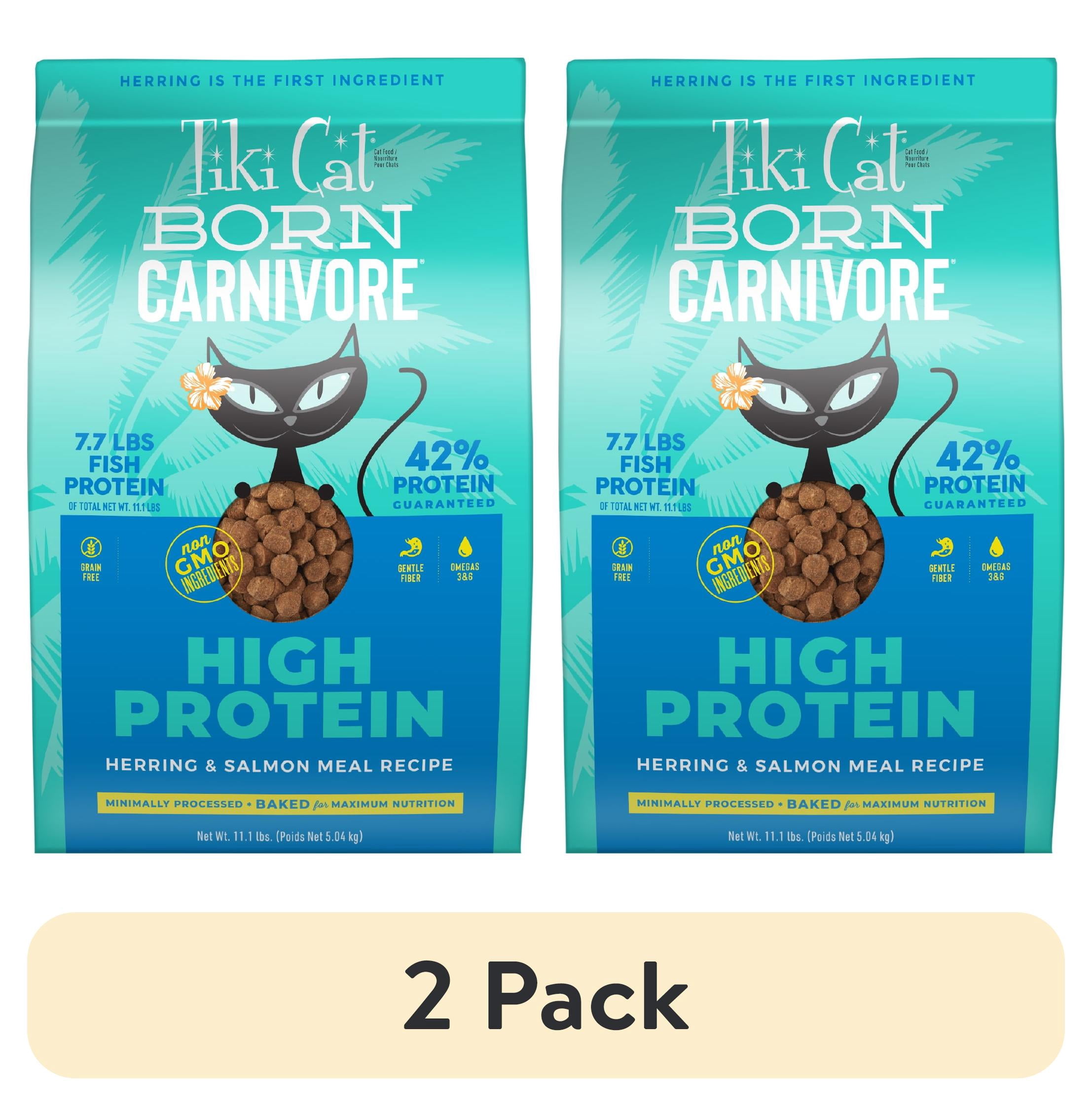 (2 pack) Tiki Cat Born Carnivore High Protein Dry Cat Food, Herring & Salmon Meal, 11.1 lbs. Bag