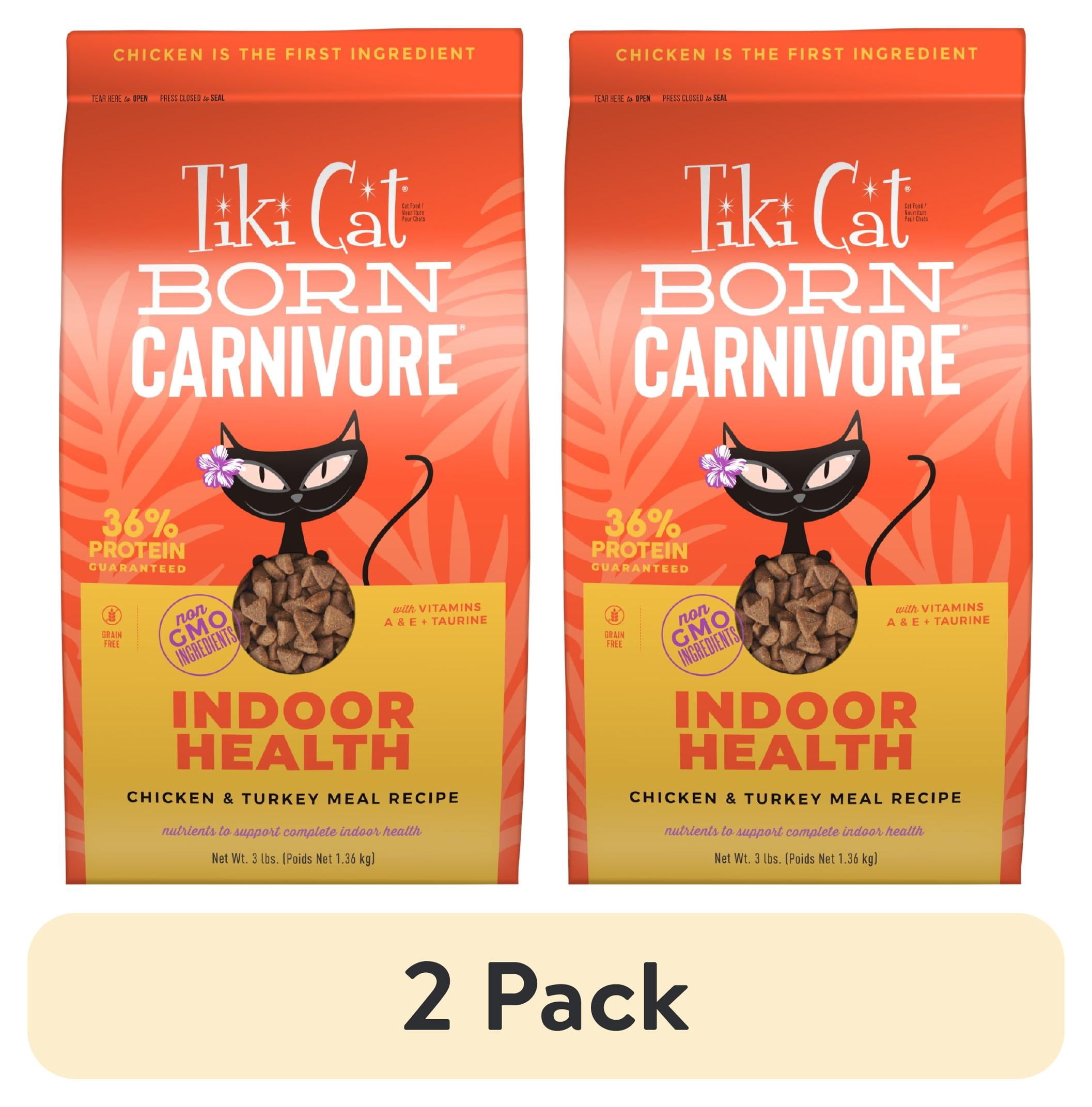(2 pack) Tiki Cat Born Carnivore Indoor Health Dry Cat Food, Chicken & Turkey Meal, 3 lbs. Bag