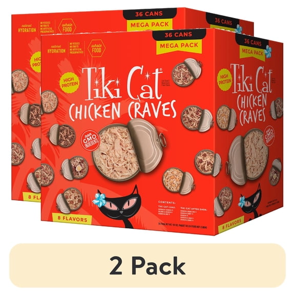(2 pack) Tiki Cat Chicken Craves Wet Cat Food Mega Pack, 2.8 oz. Can (36 Count)