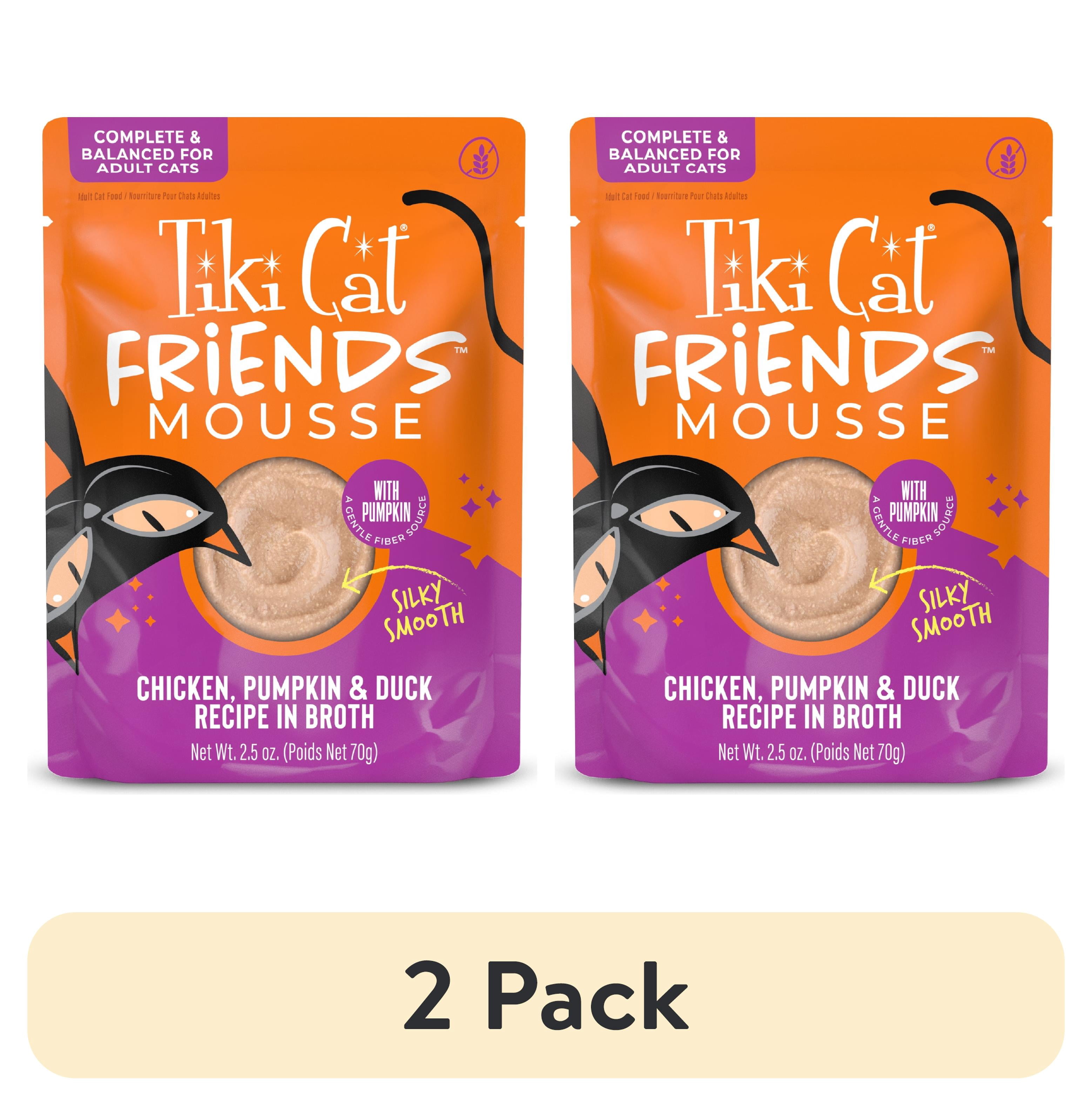 (2 pack) Tiki Cat Friends Mousse Chicken, Pumpkin & Duck Recipe in Broth, 2.5 oz. Pouch