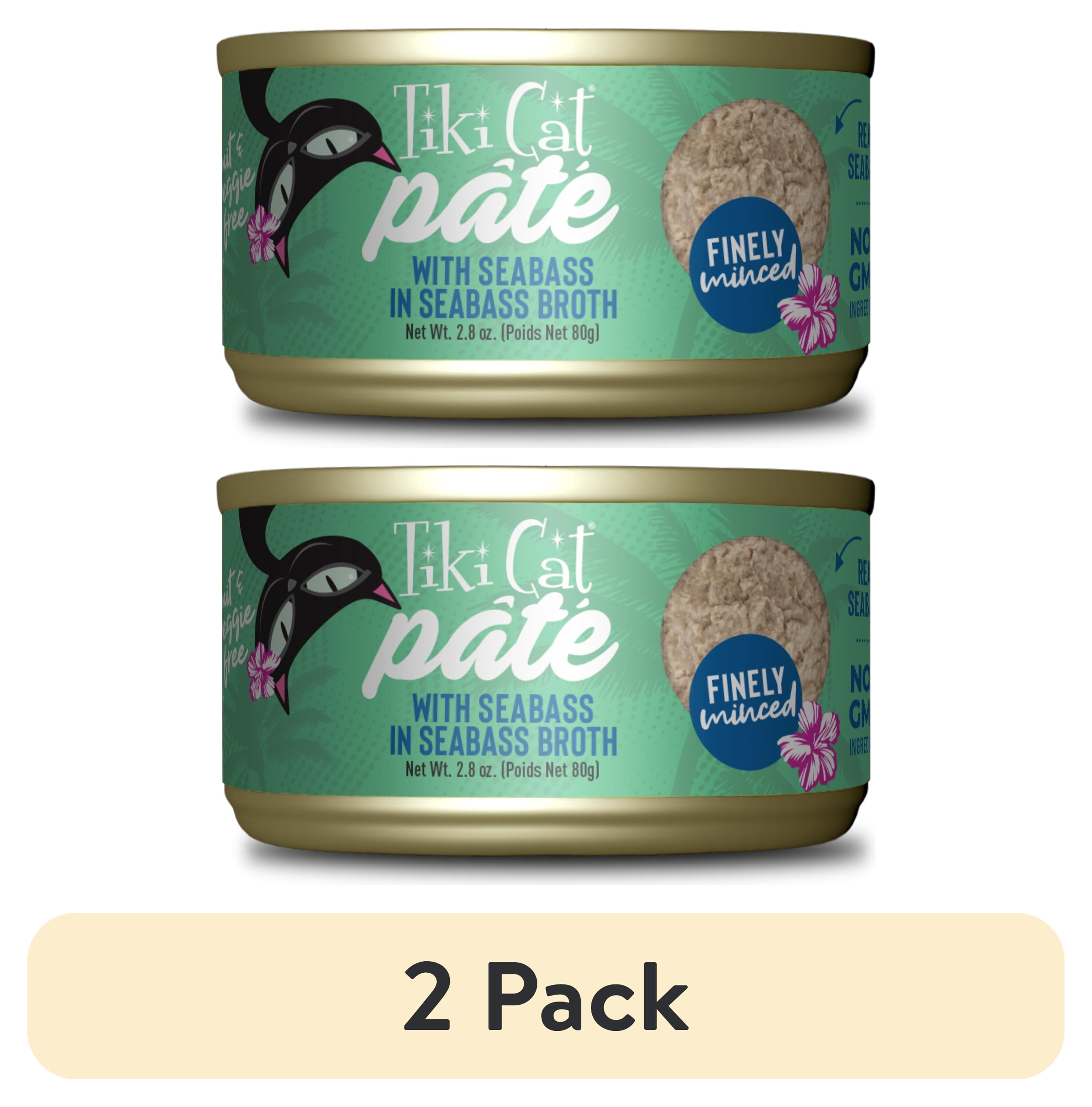(2 pack) Tiki Cat Luau Pate Wet Cat Food, Seabass, 2.8 oz. Can
