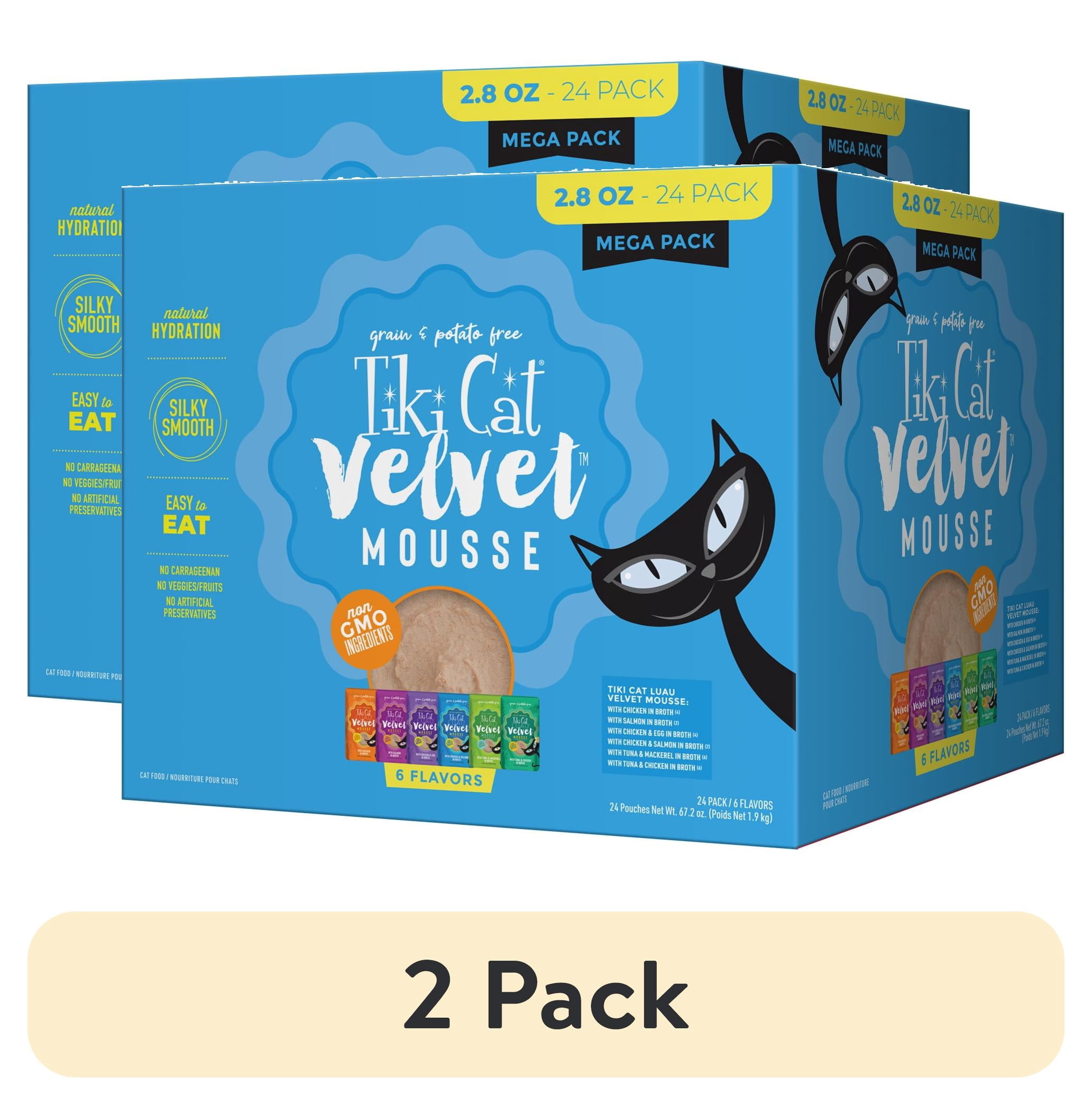 (2 pack) Tiki Cat Luau Velvet Mousse Wet Cat Food, 24 Count Mega Pack 2.8 oz. Pouch (24 Count)
