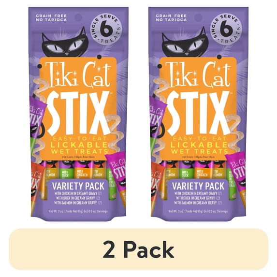(2 pack) Tiki Cat Stix Wet Cat Treats, Variety Pack, 3 oz. Pouch