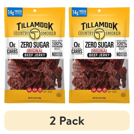 (2 pack) Tillamook Country Smoker Zero Sugar Jerky, Original, 6.5 oz