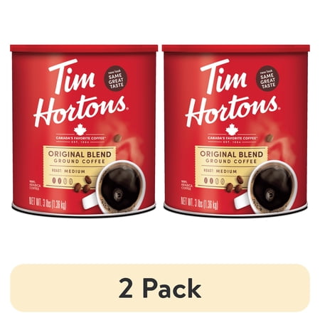 (2 pack) Tim Hortons, Original Blend, Ground Coffee, 100% Arabica, Medium Roast, 48 oz Canister