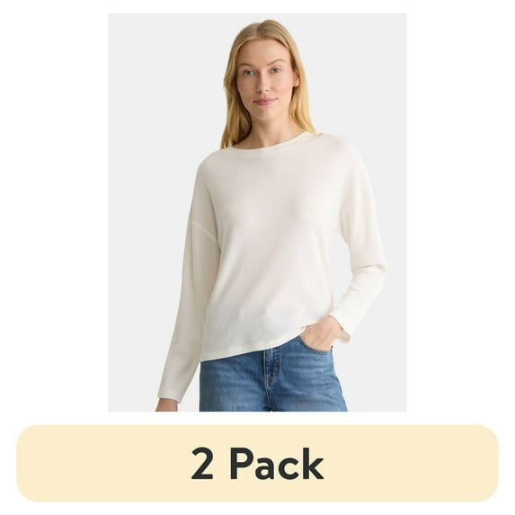 (2 pack) Time and Tru Women's Boxy Thermal Tee with Long Sleeves, Sizes XS-XXXL