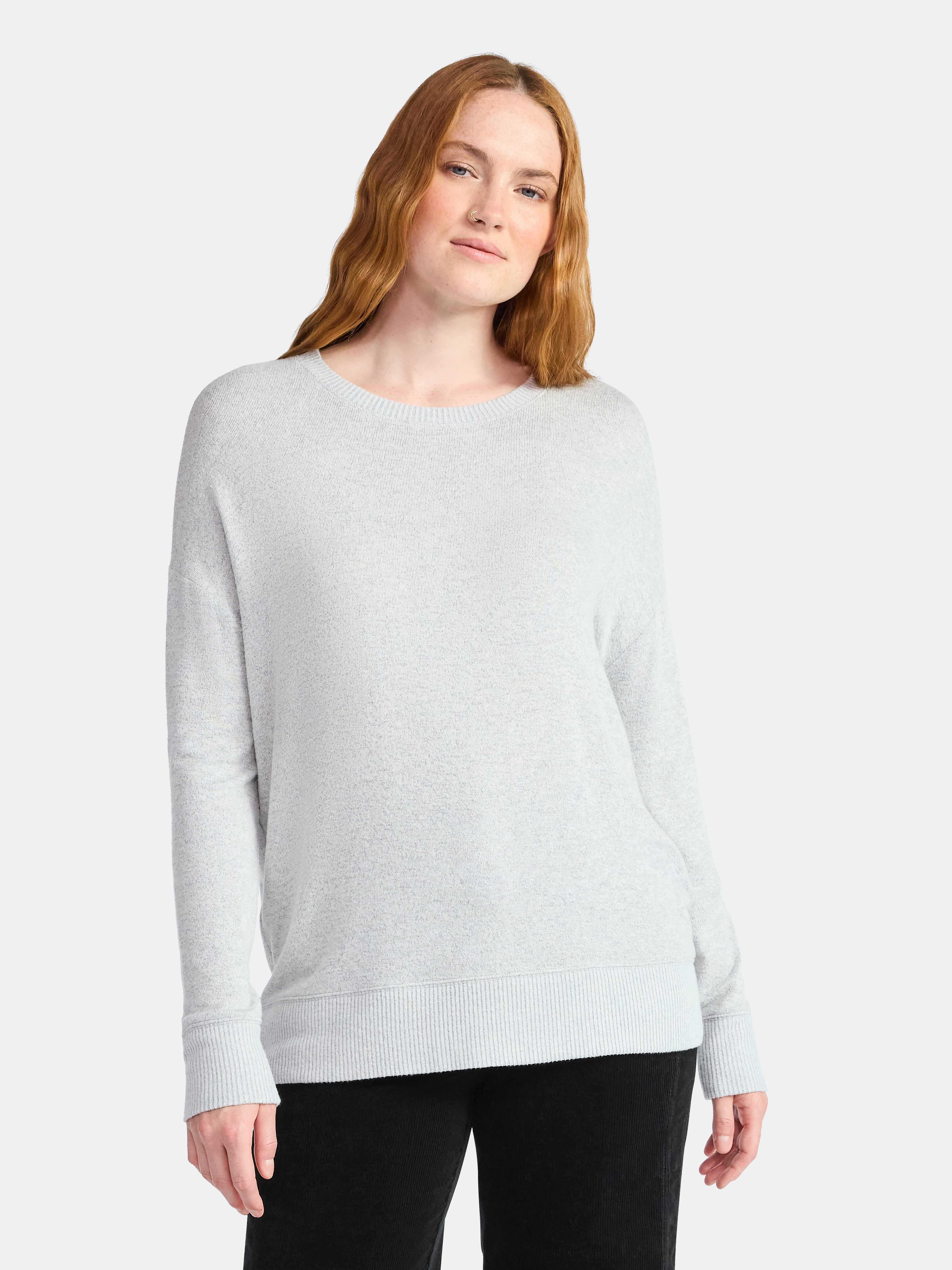 (2 pack) Time and Tru Women's Hacci Knit Tee with Long Sleeves, Sizes XS-XXXL