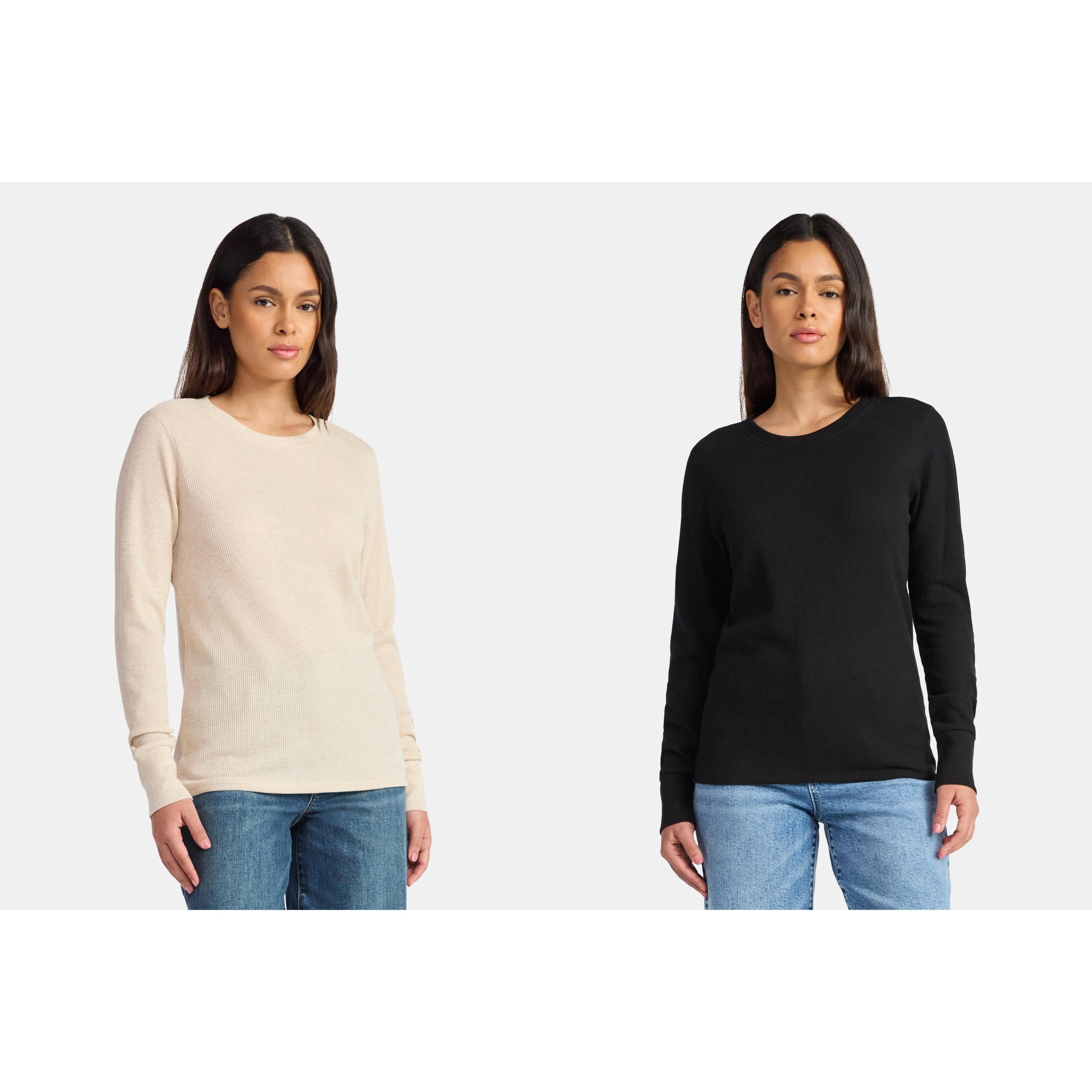 (2 pack) Time and Tru Women's Thermal Tee with Long Sleeves, Size XS-XXXL