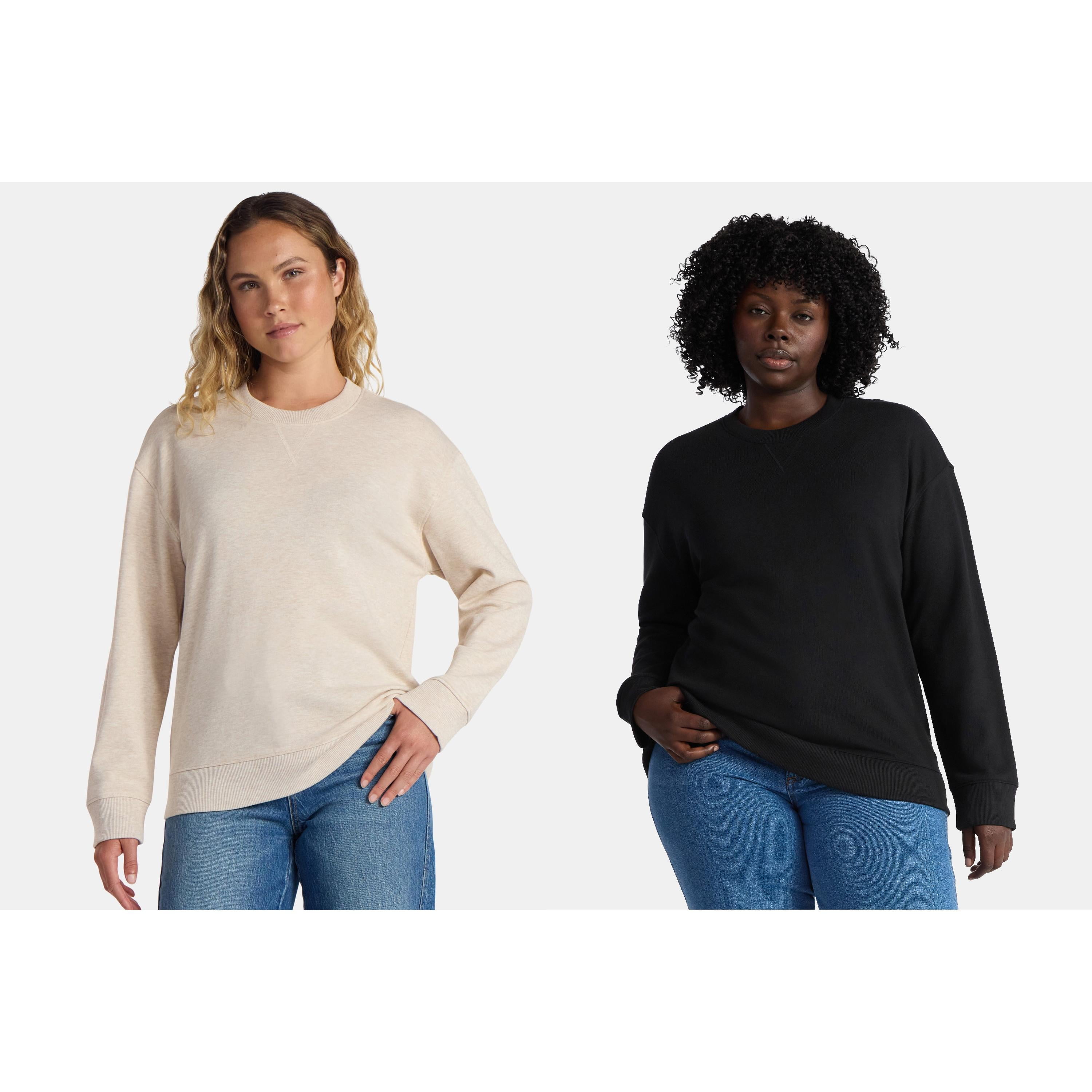Walmart exclusive discounts  (2 pack) Time and Tru Women's and Women's Plus Crewneck Sweatshirt with Long Sleeves, Sizes XS-4X