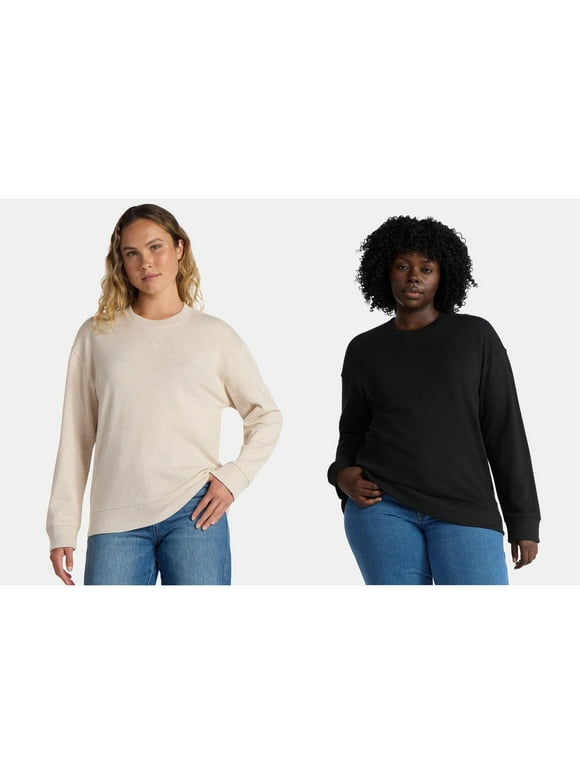 (2 pack) Time and Tru Women's and Women's Plus Crewneck Sweatshirt with Long Sleeves, Sizes XS-4X