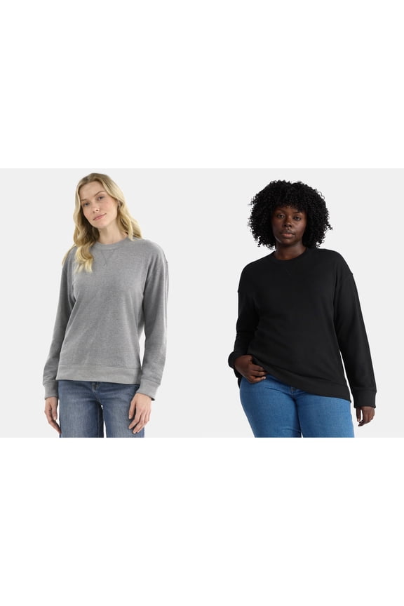 (2 pack) Time and Tru Women's and Women's Plus Crewneck Sweatshirt with Long Sleeves, Sizes XS-4X