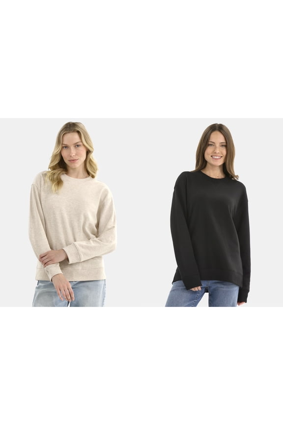 (2 pack) Time and Tru Women's and Women's Plus Crewneck Sweatshirt with Long Sleeves, Sizes XS-4X