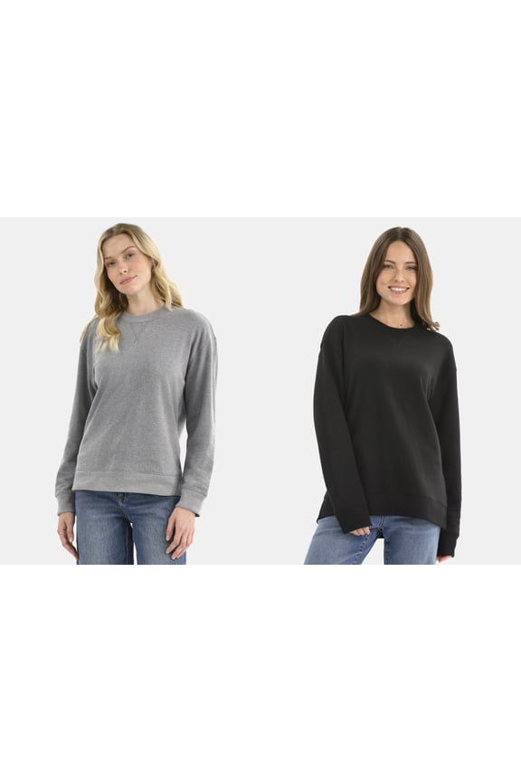 (2 pack) Time and Tru Women's and Women's Plus Crewneck Sweatshirt with Long Sleeves, Sizes XS-4X
