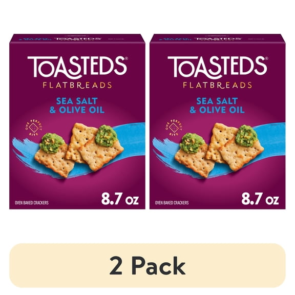 (2 pack) Toasteds Flatbreads Sea Salt and Olive Oil Crackers, Party Snacks, 8.7 oz
