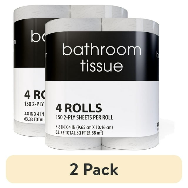 (2 pack) Toilet Paper, 4 Rolls, 150 2-Ply Sheets per Roll