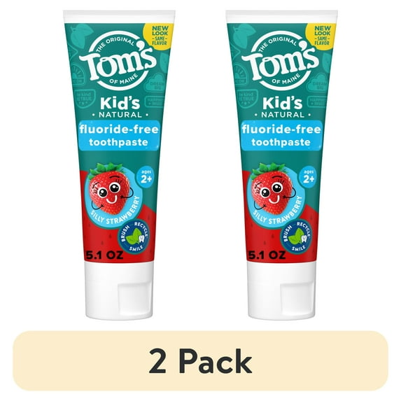 (2 pack) Tom's of Maine Kids Fluoride-Free Natural Toothpaste, Silly Strawberry, 5.1 oz.