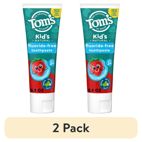 (2 pack) Tom's of Maine Kids Fluoride-Free Natural Toothpaste, Silly Strawberry, 5.1 oz.