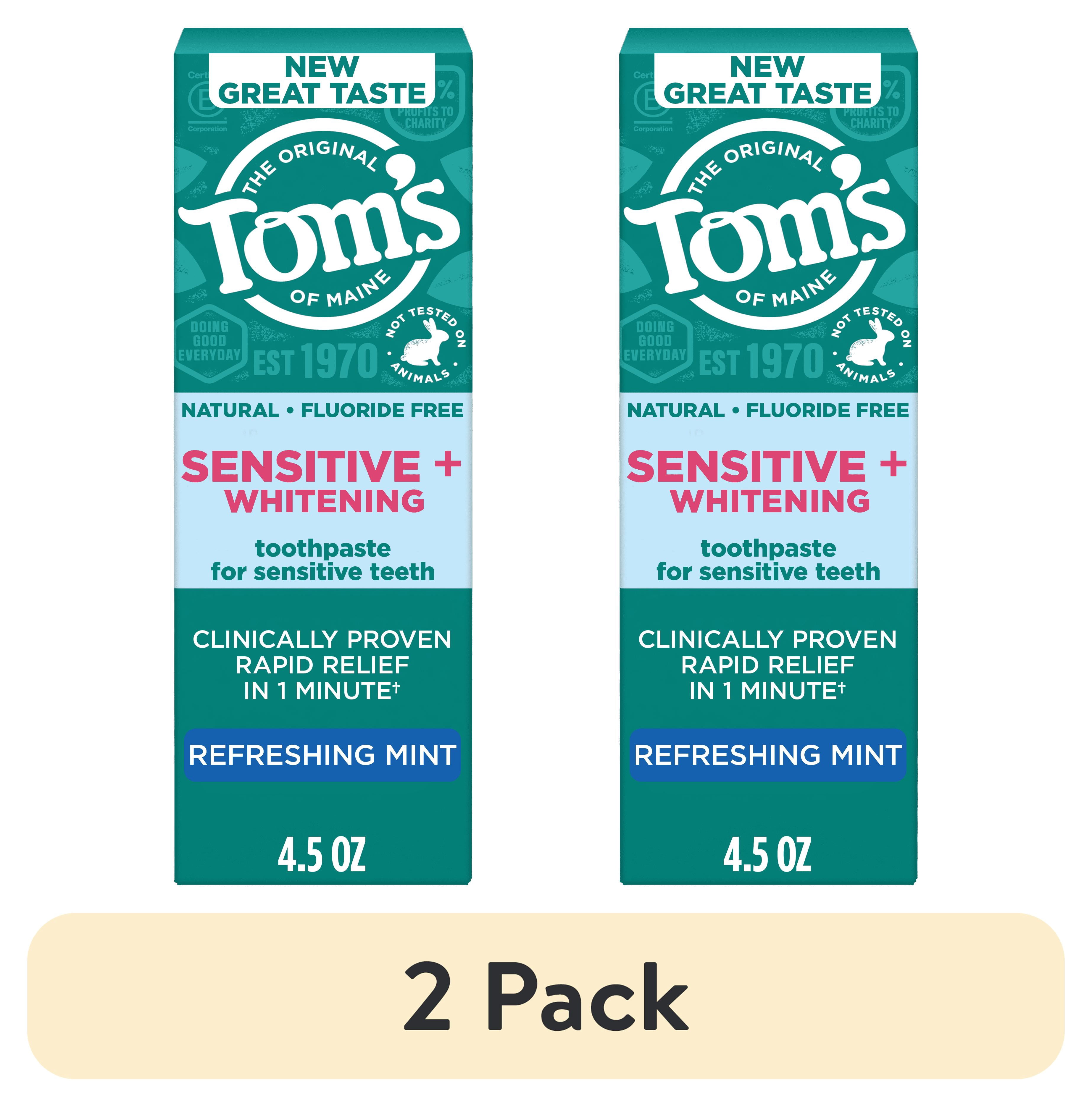 (2 pack) Tom’s of Maine Sensitive Plus Whitening Fluoride Free Toothpaste, Refreshing Mint, 4.5 oz