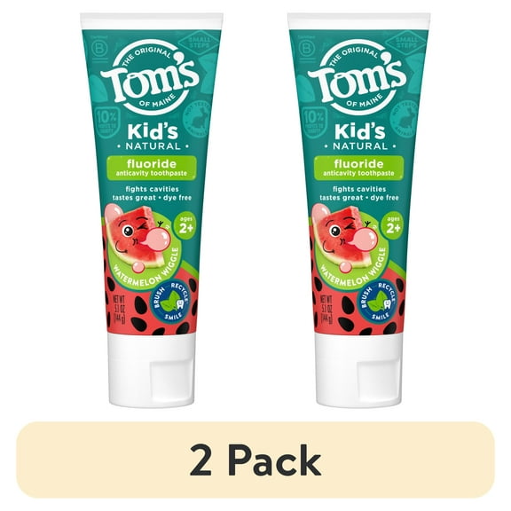 (2 pack) Tom’s of Maine Watermelon Wiggle Kids Toothpaste with Fluoride, 5.1 oz