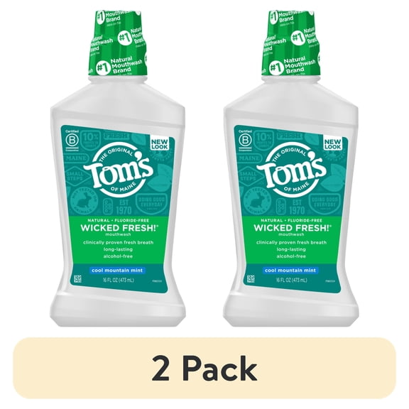 (2 pack) Tom's of Maine Wicked Fresh! Alcohol-Free Natural Mouthwash, Cool Mountain Mint, 16 oz.