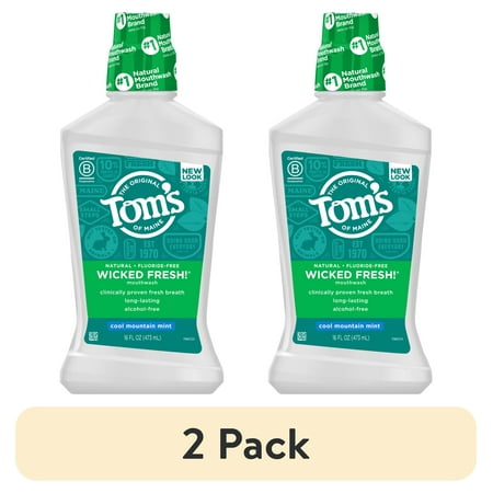 (2 pack) Tom's of Maine Wicked Fresh! Alcohol-Free Natural Mouthwash, Cool Mountain Mint, 16 oz.