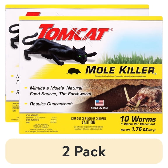 (2 pack) Tomcat Mole Killer(a), Bait Worms, Grubs for Moles, Kills in a Single Feeding, 10-Pack