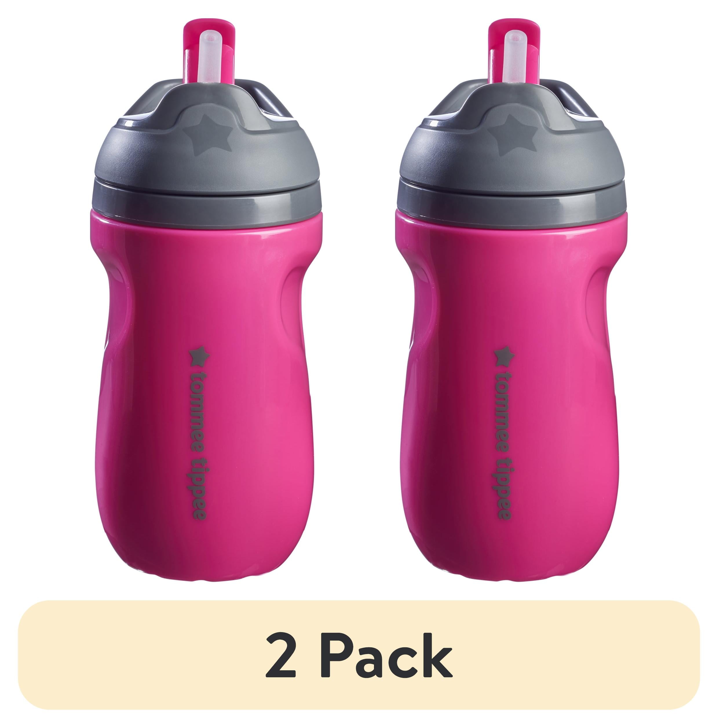 (2 pack) Tommee Tippee Insulated Sporty Straw Toddler Cup, 12m+, 9oz, Spill-Proof, Pink, 1-Pack