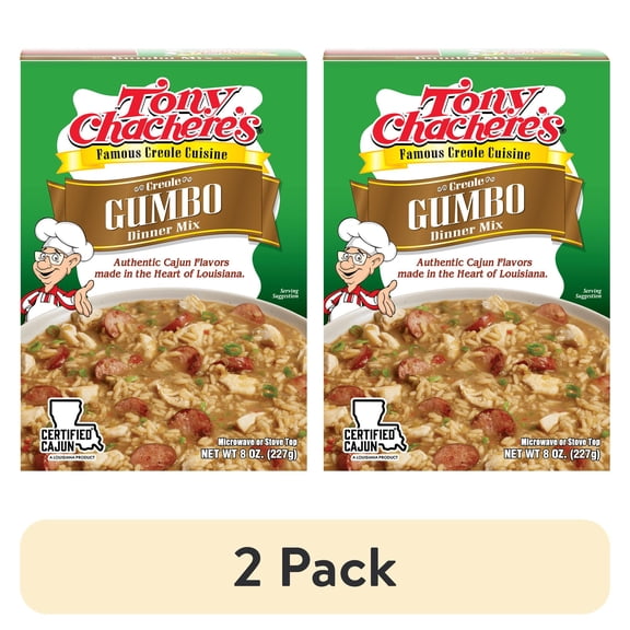 (2 pack) Tony Chachere's, Cajun, Gumbo, Rice Dinner, 1 Box, 8 oz, Shelf Stable, No MSG, Nut-Free