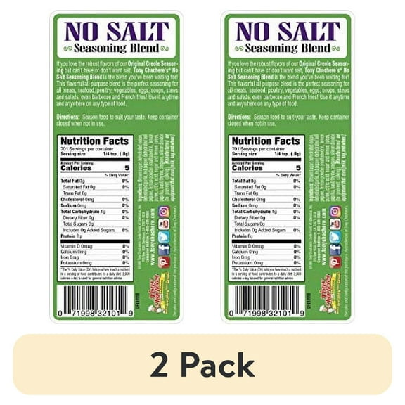 (2 pack) Tony Chachere's No Salt Seasoning, 20 oz