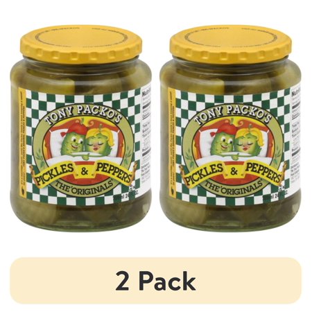 (2 pack) Tony Packo's, Pickles and Peppers, 24 oz Glass Jar, Serving Size 2 Chunks 1 oz
