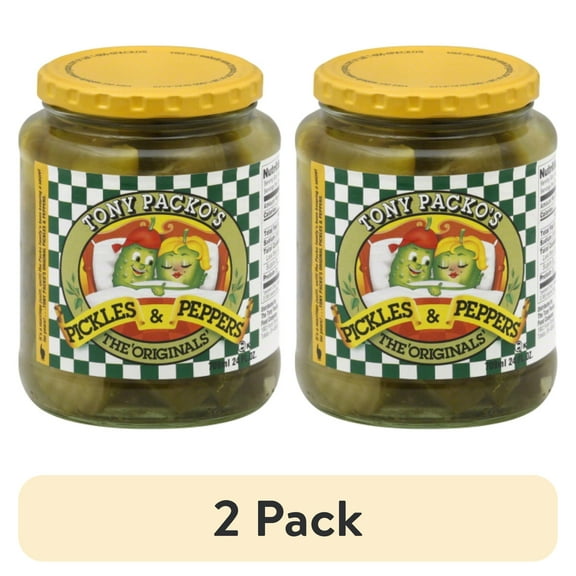 (2 pack) Tony Packo's, Pickles and Peppers, 24 oz Glass Jar, Serving Size 2 Chunks 1 oz