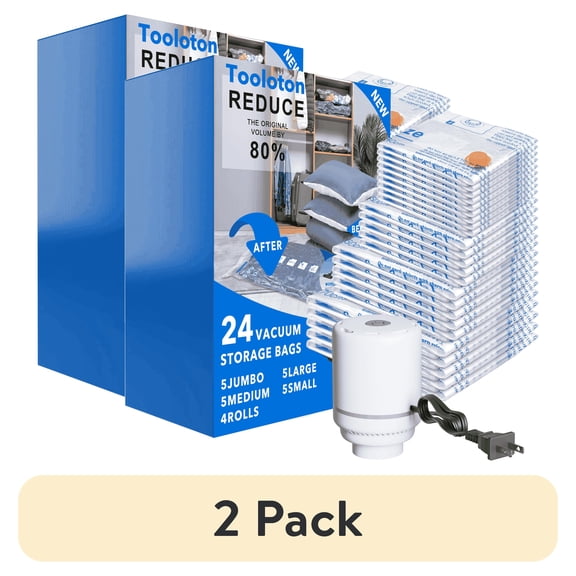 Tooloton Vacuum Storage Bags with Electric Pump, 24 Pack, Includes Jumbo, Large, Medium, Small, Roll-Up Bags