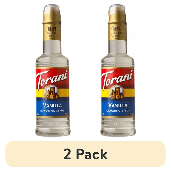 (2 pack) Torani Original Vanilla Syrup, Plastic Bottle, Drink Flavoring Syrup, No Known Allergens, 12.7 fl oz