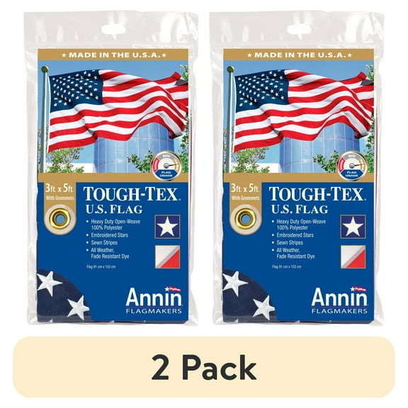 (2 pack) Annin Flagmakers 3' x 5' Tough-Tex U.S. American Flag, width 36.0 in x length 60.0 in