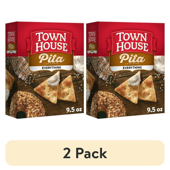 (2 pack) Town House Pita Everything Flavor Oven Baked Crackers, Salty Snacks, 9.5 oz