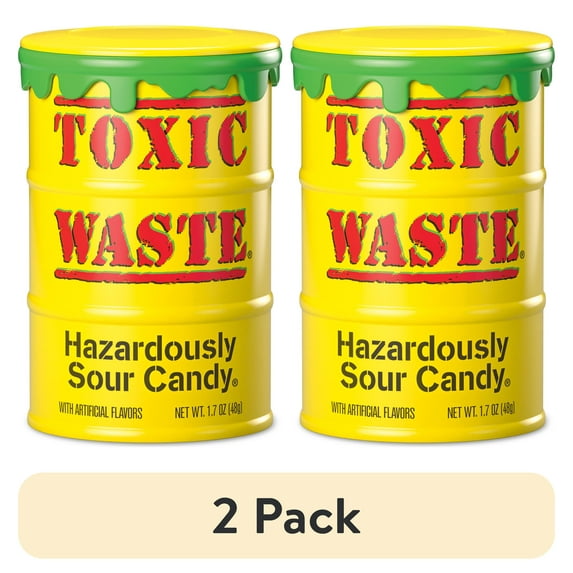 (2 pack) Toxic Waste Hazardously Sour Candy in Original Yellow Drum, 1.7 oz., Contains No Known Allergens