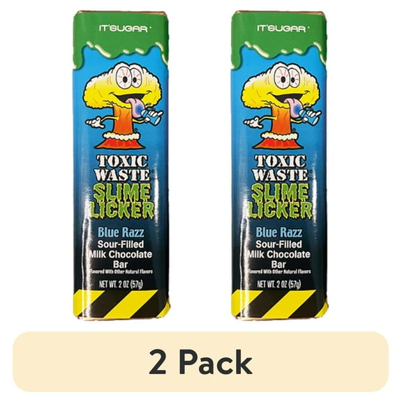 (2 pack) Toxic Waste Slime Licker Chocolate Bar, Blue Razz, Sour Candy, 1.75 oz., Contains: Milk and Soy.