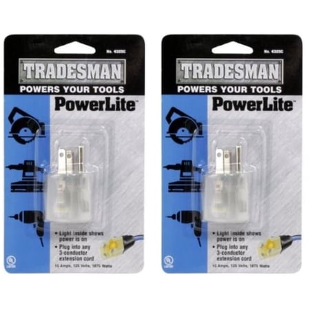 2-pack - Tradesman Clear Single Outlet Power Adapter Plug with Lighted End 4325C