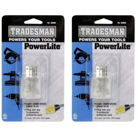 2-pack - Tradesman Clear Single Outlet Power Adapter Plug with Lighted End 4325C